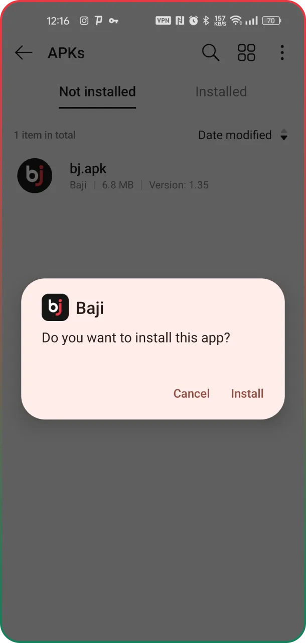 The app will bring you your first winnings in Baji.