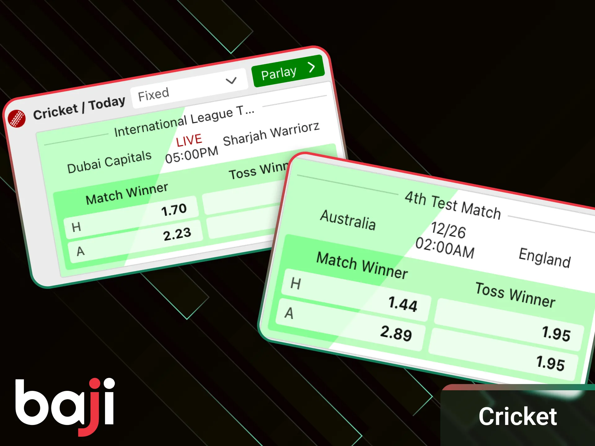 Place winning cricket bets at Baji.