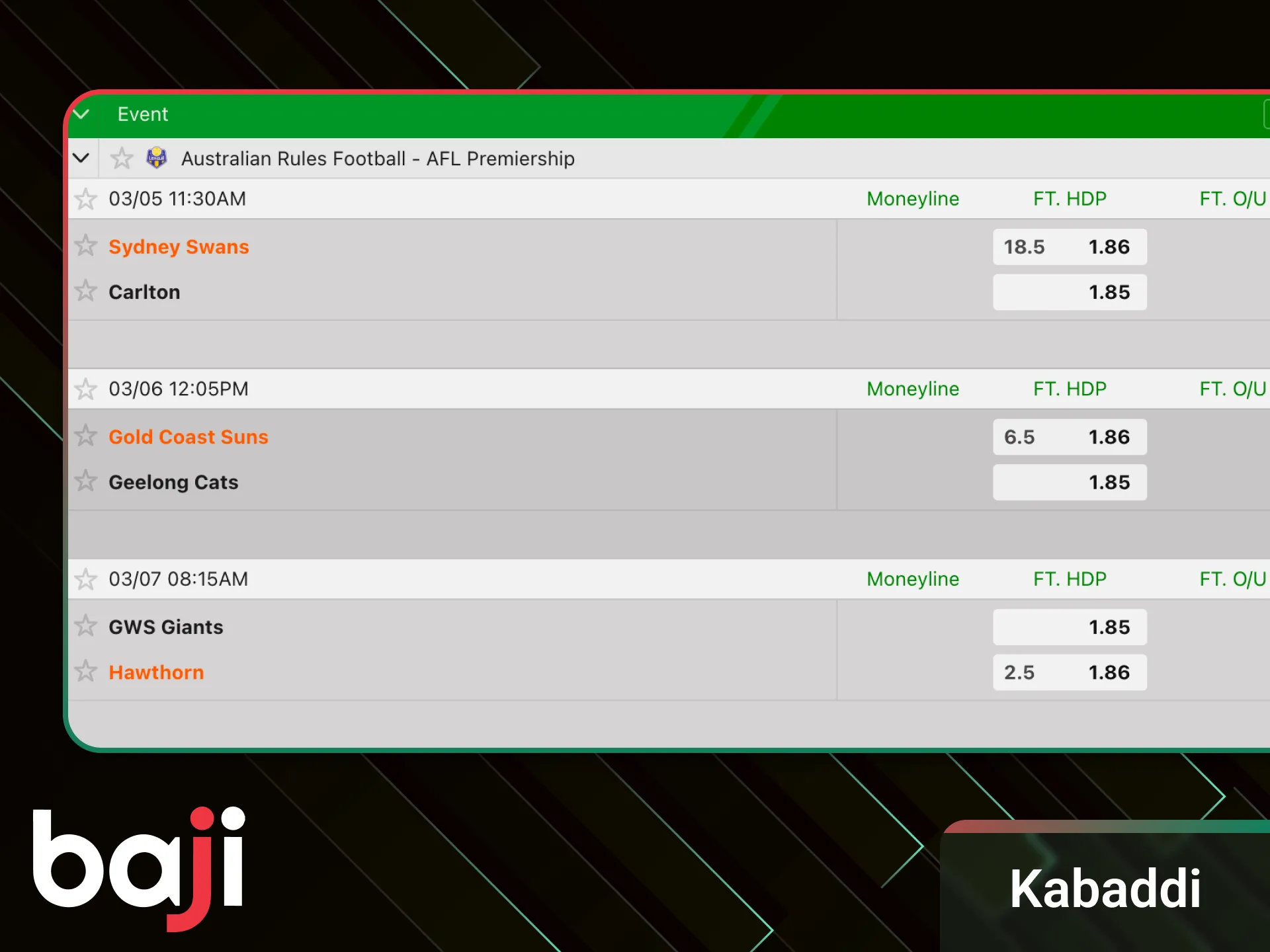 Bet on your favorite football team now at Baji.