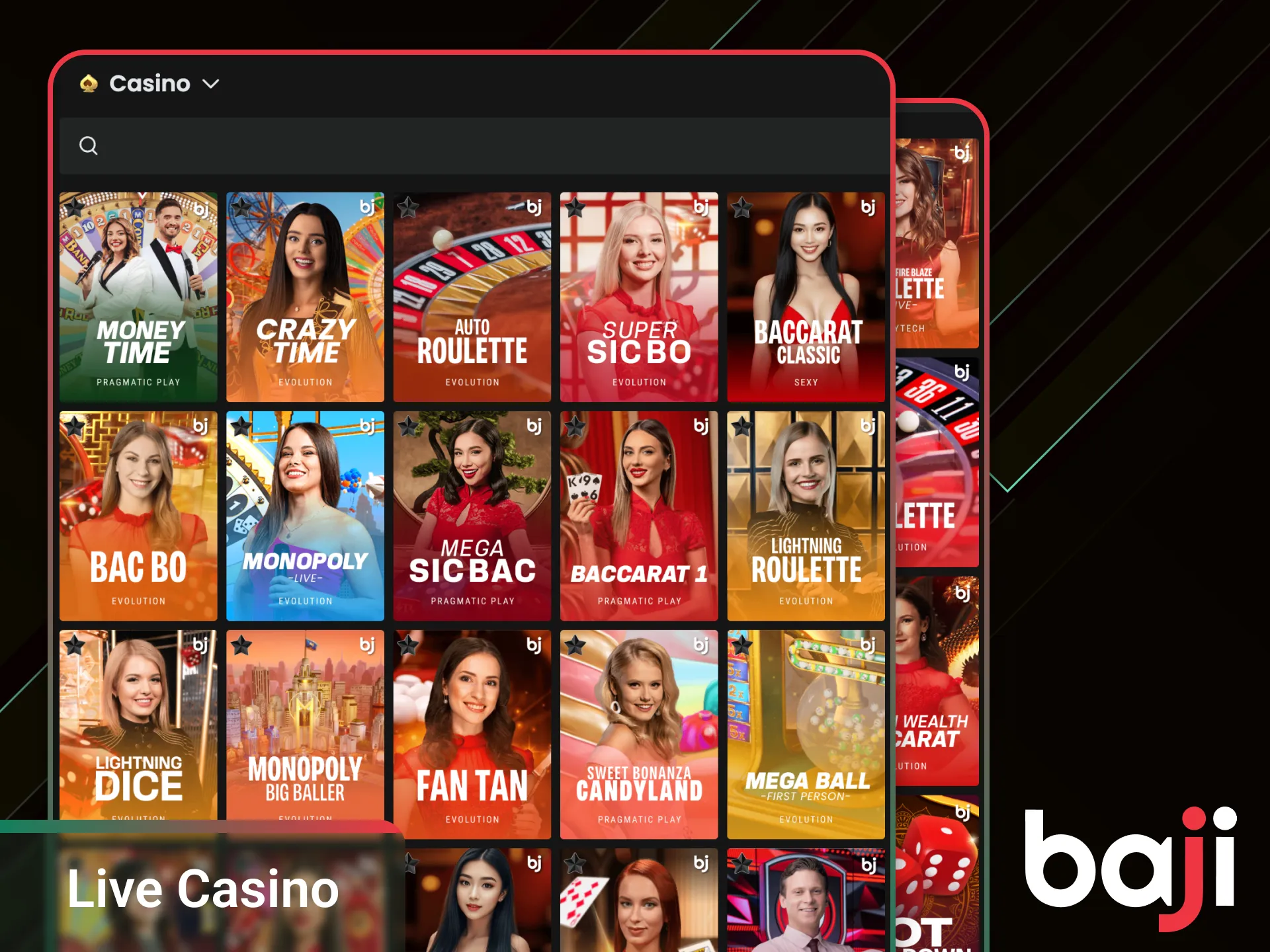 Play live casino and collect your winnings at Baji.
